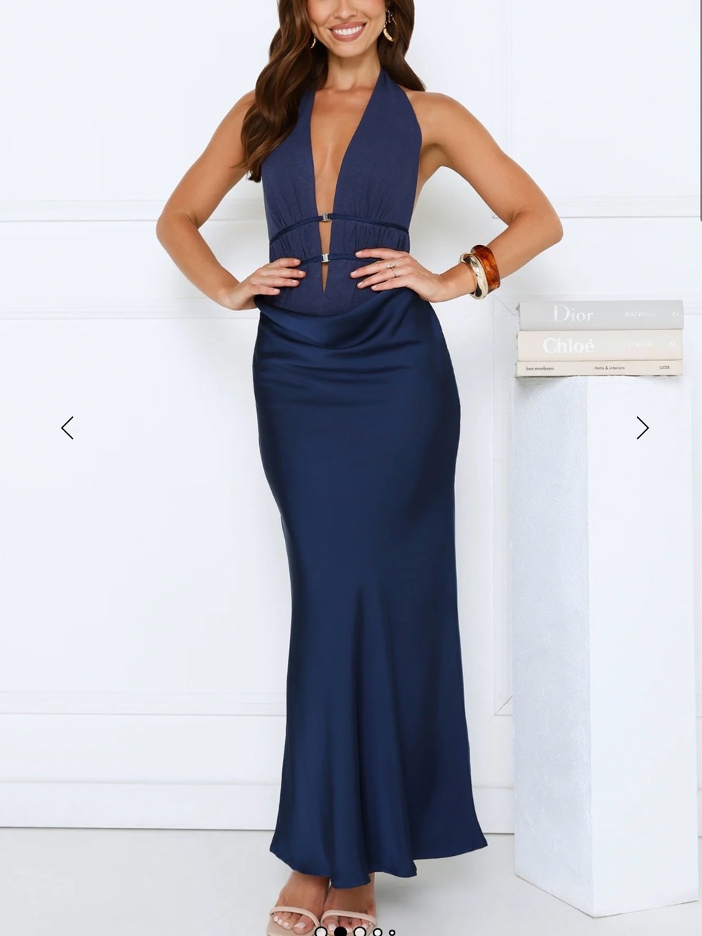 Hello Molly ROUGE RENDEZVOUS HALTER SATIN MAXI DRESS NAVY